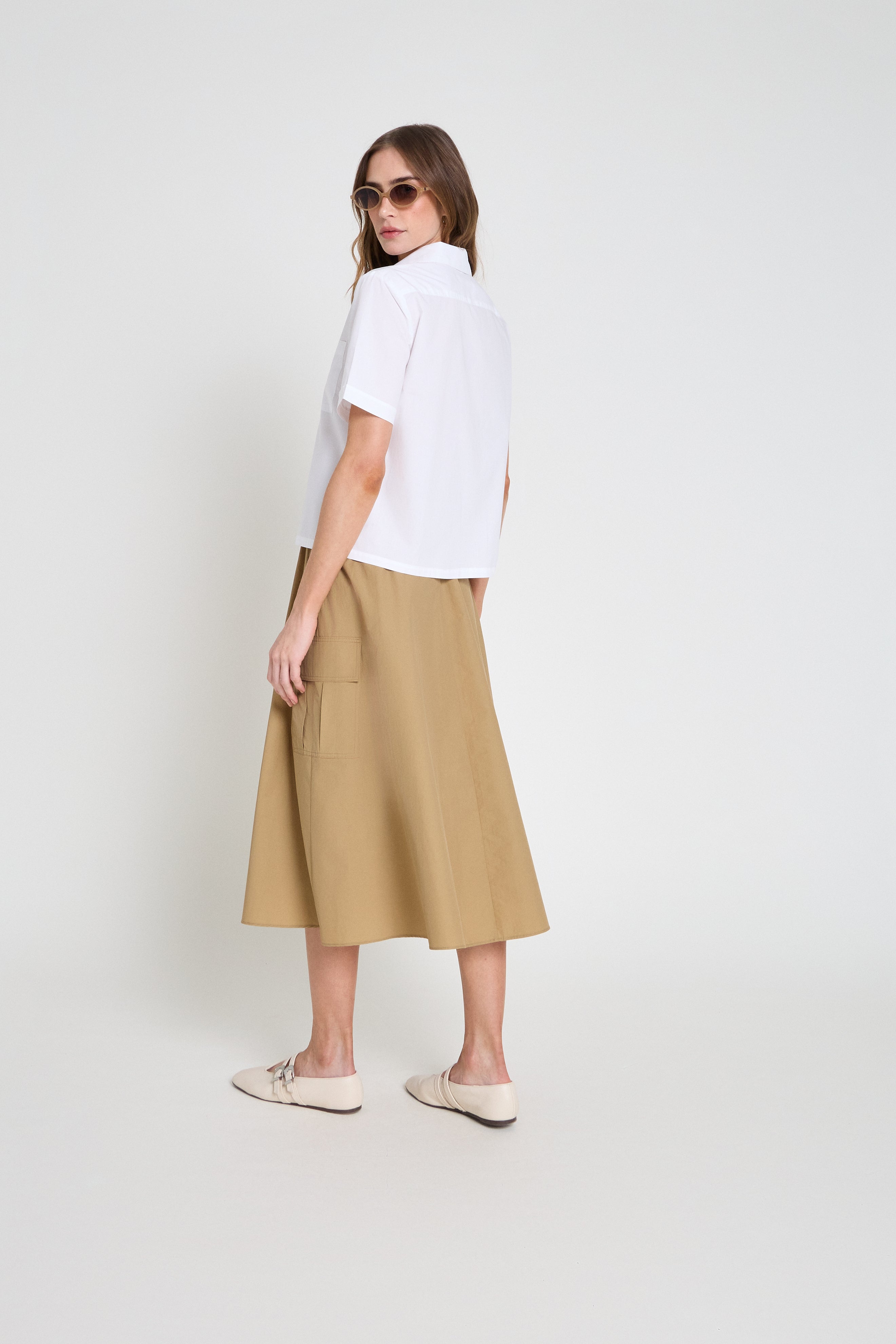 Saia em nylon midi- Camelo