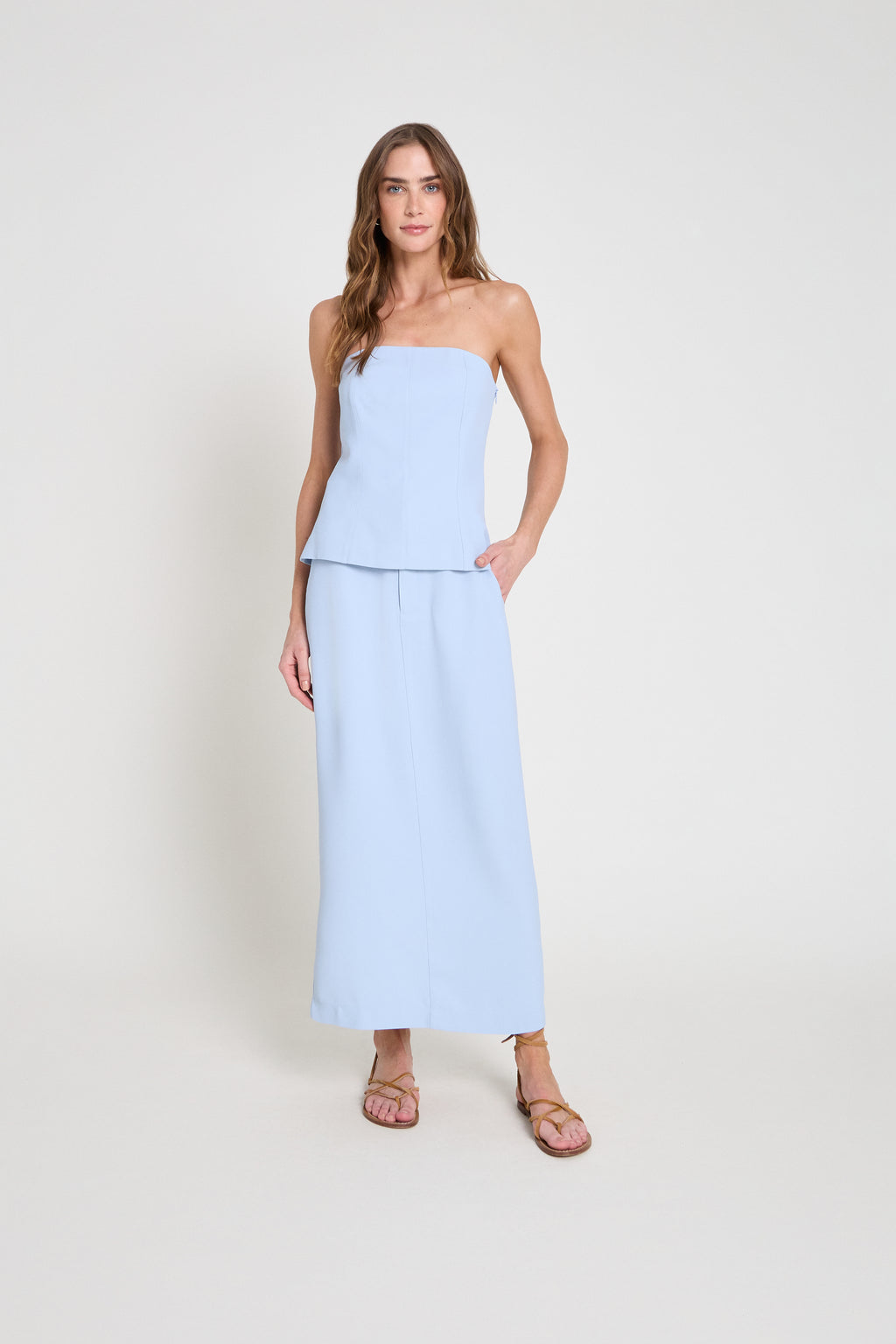 Saia de crepe midi  - Azul claro