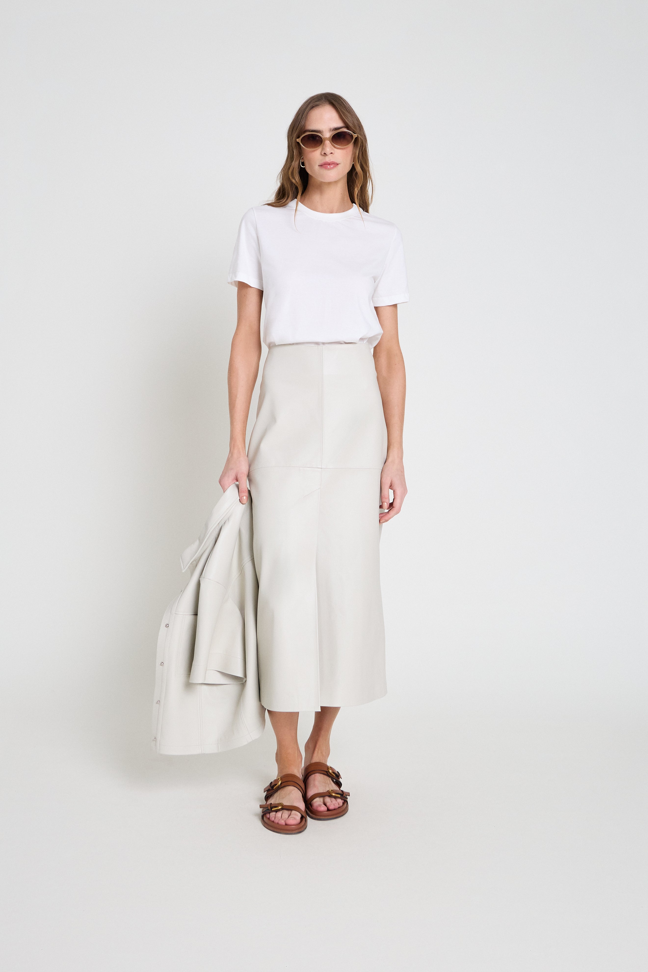 Saia midi em couro - Off White