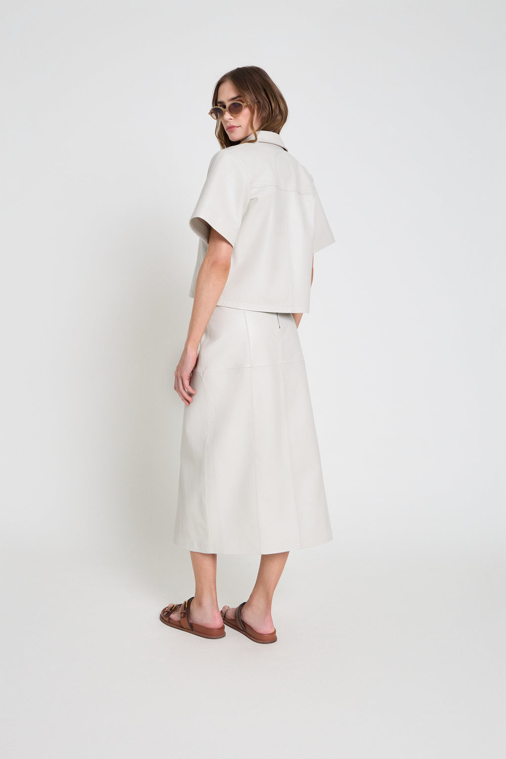 Camisa em couro manga curta - Off White