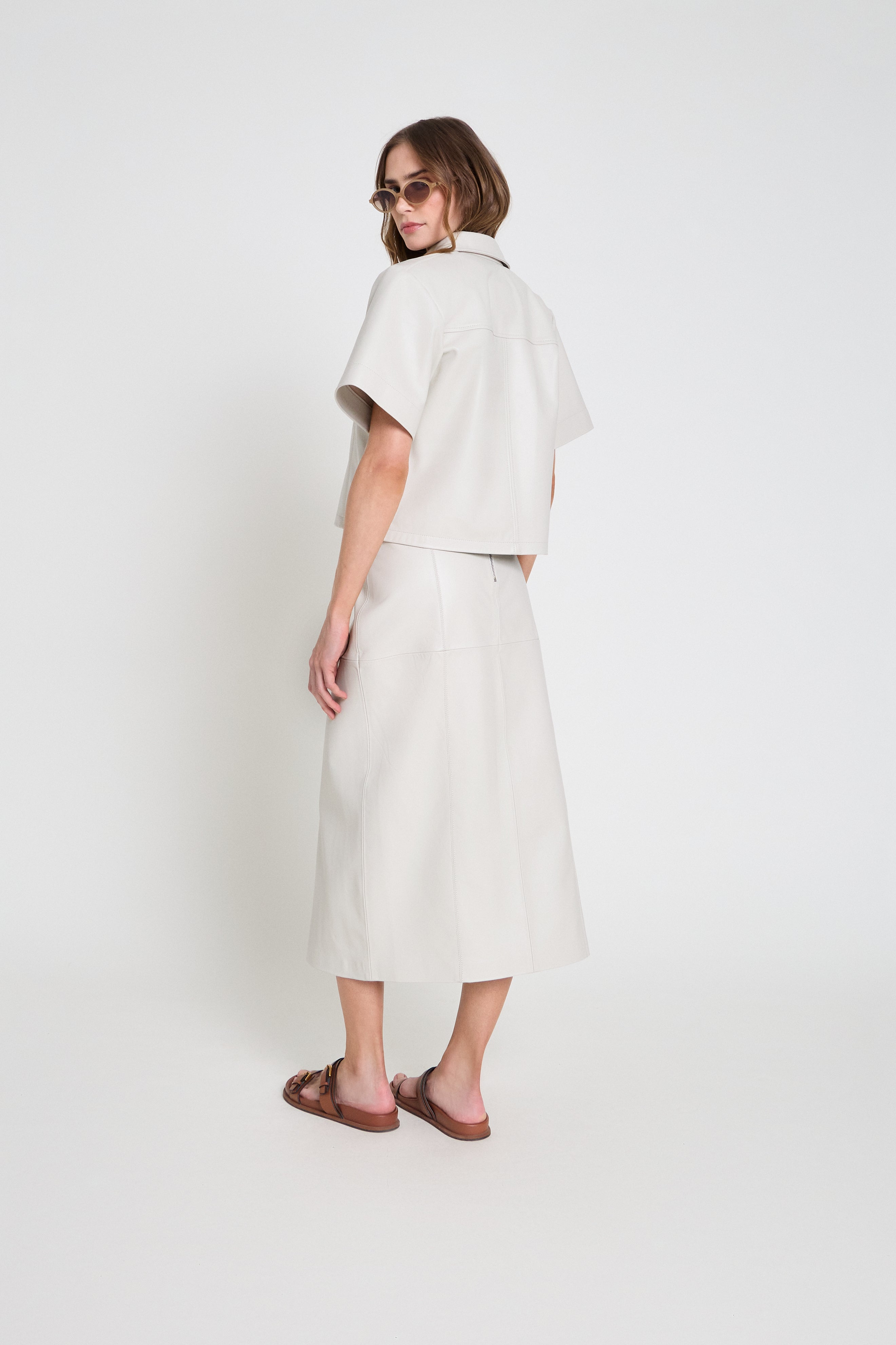 Camisa em couro manga curta - Off White