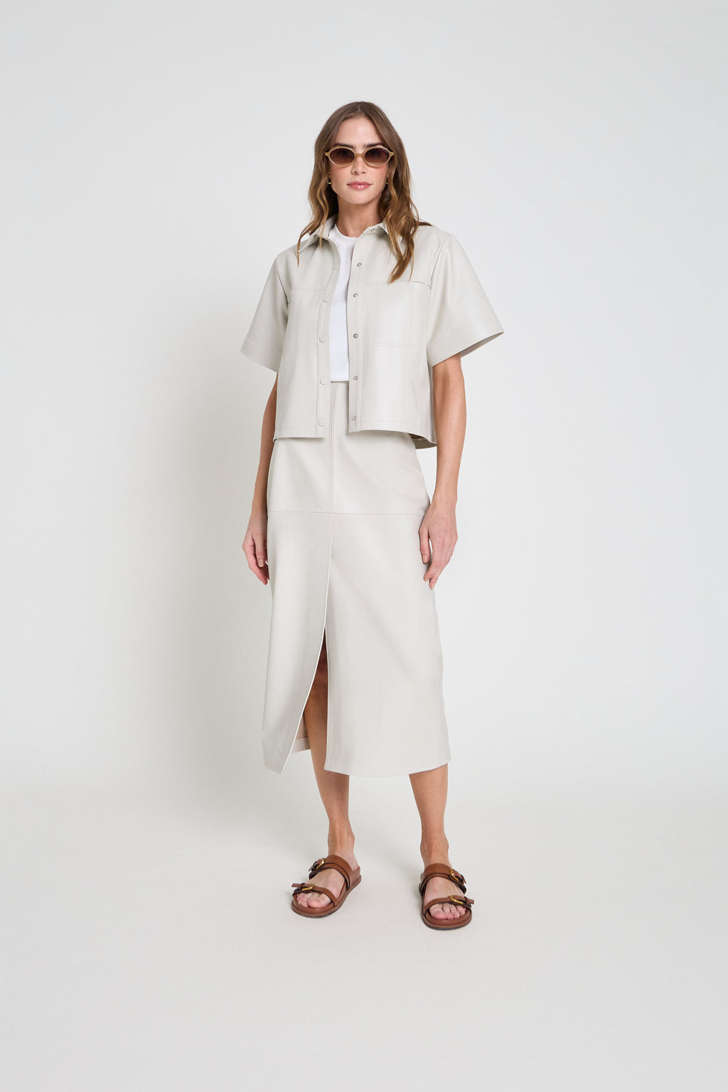 Camisa em couro manga curta - Off White