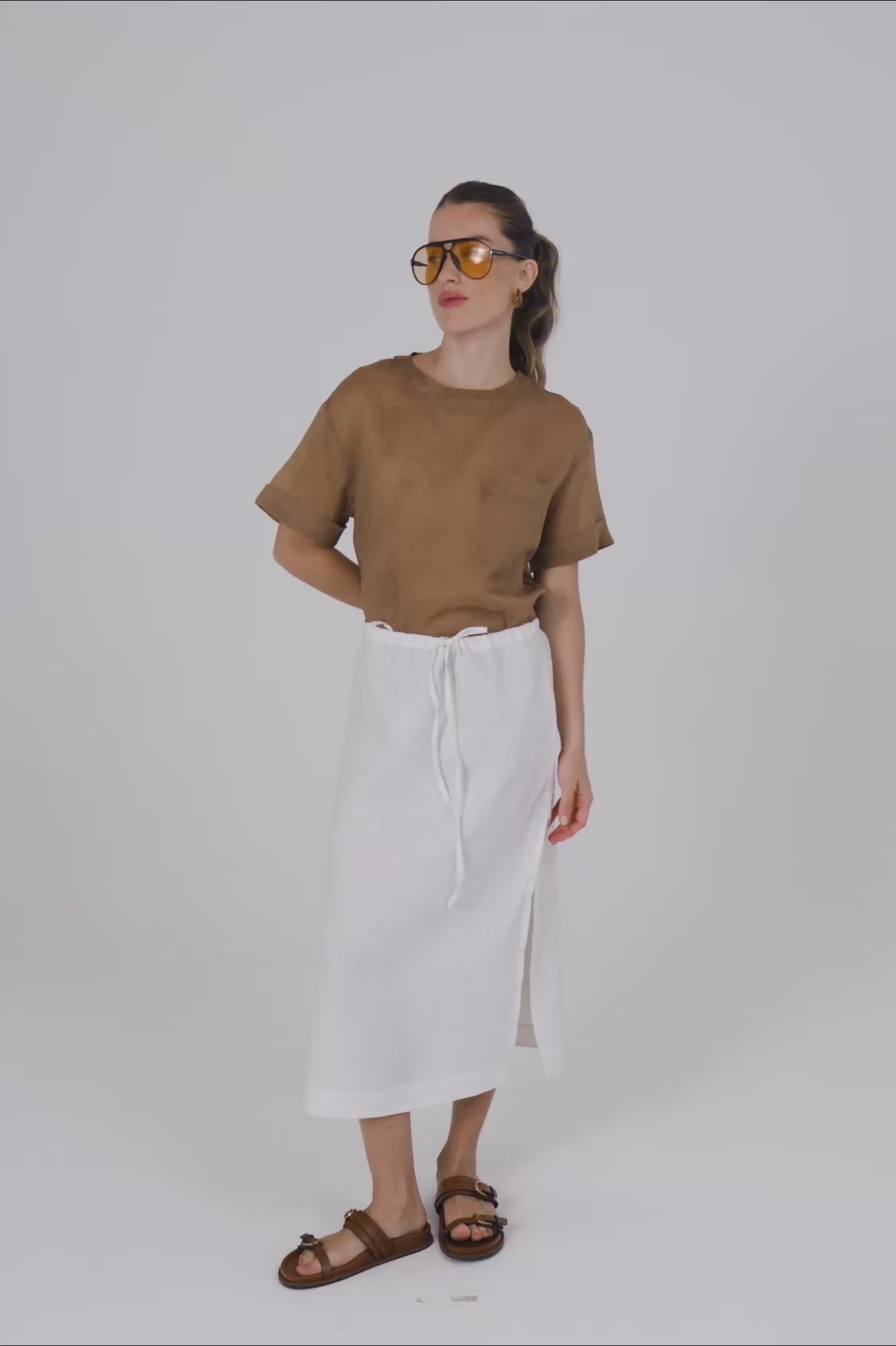 Saia em linho com fenda - Branco