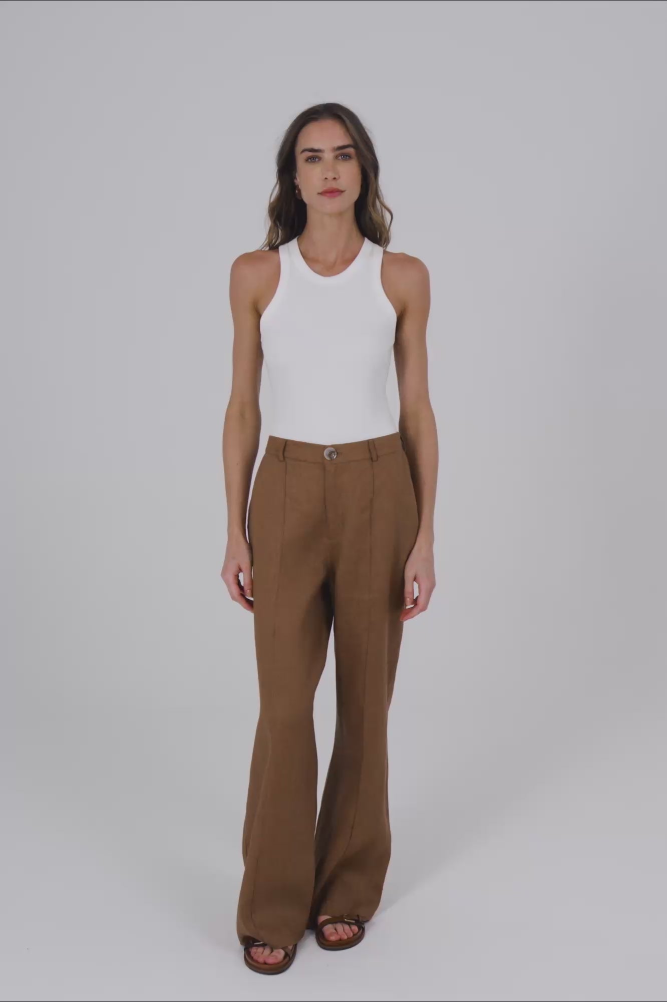 Calça wide leg em linho - Mocha