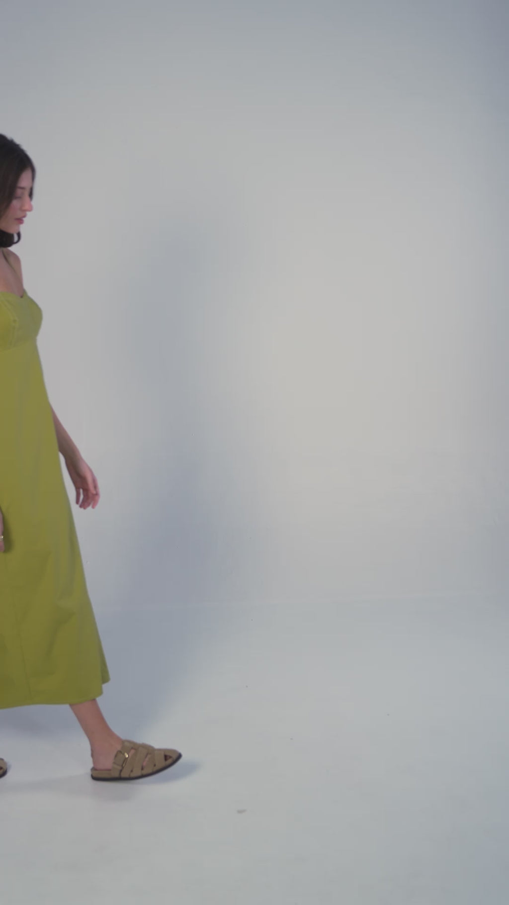 Vestido Midi de Alça em Tricoline de Algodão - Verde Oliva