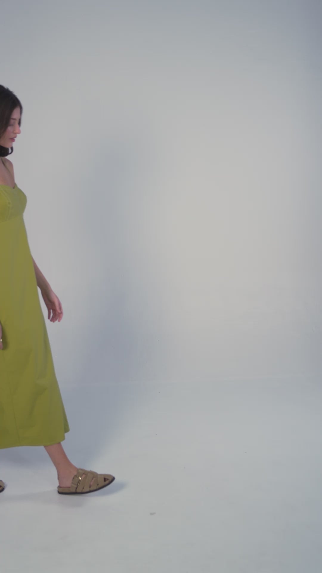 Vestido Midi de Alça em Tricoline de Algodão - Verde Oliva