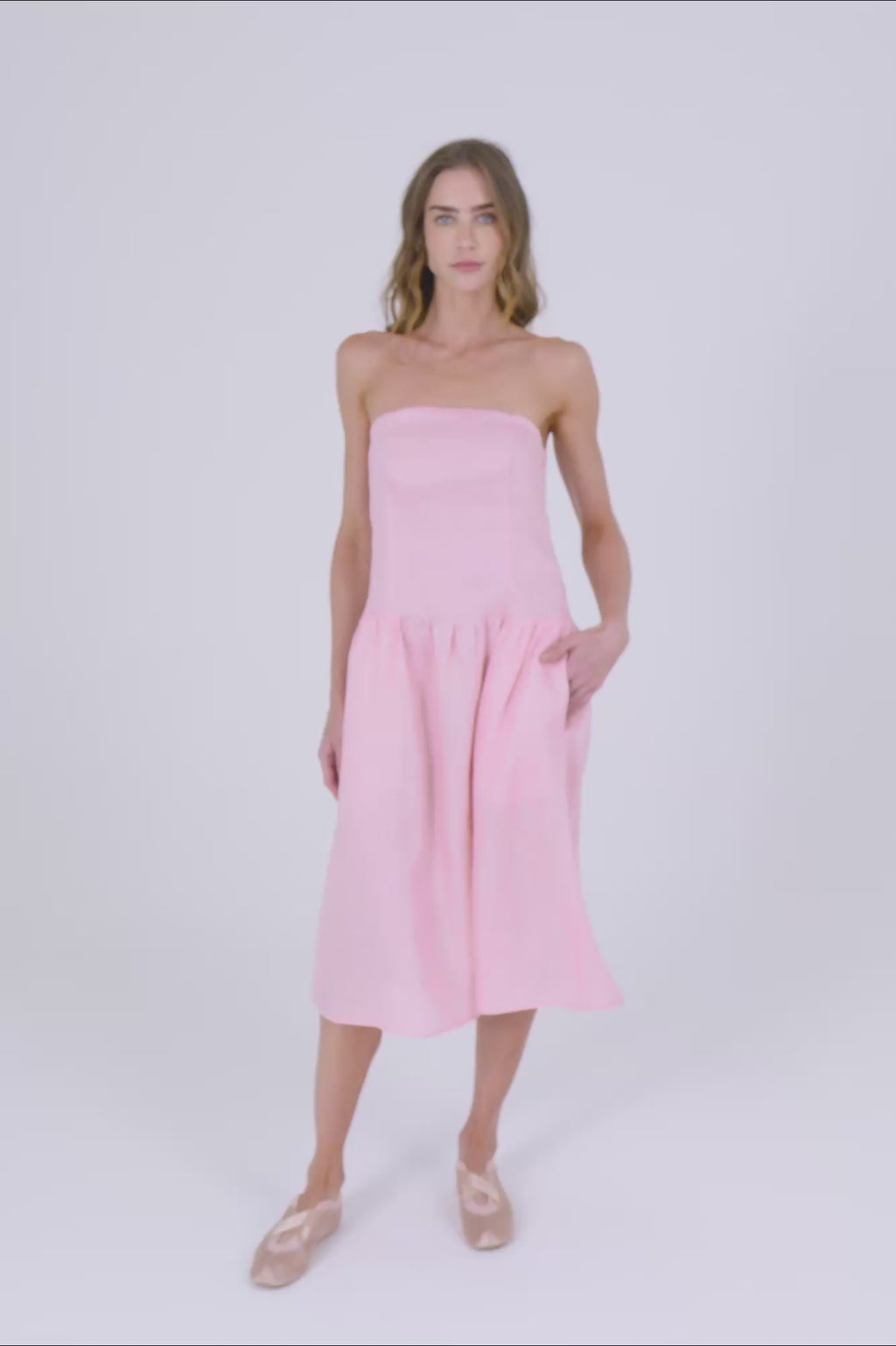 Vestido em linho - Rosa