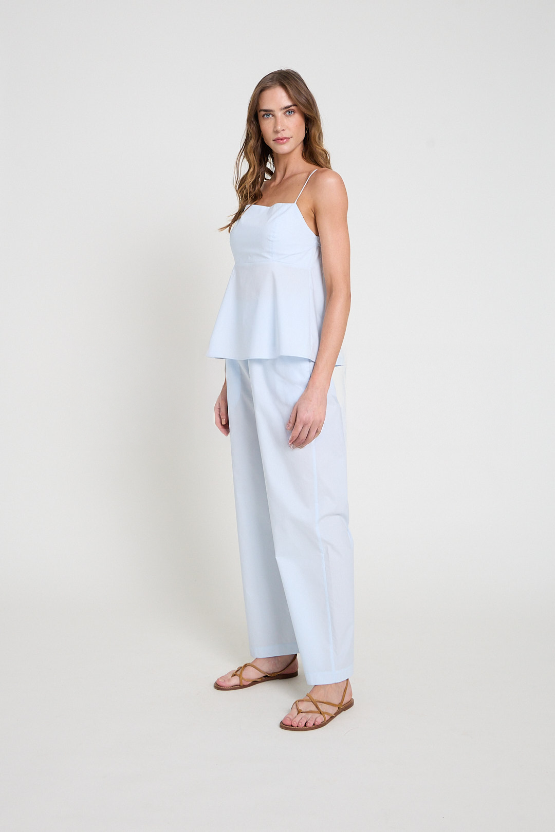 Calça em tricoline com elástico - Azul claro